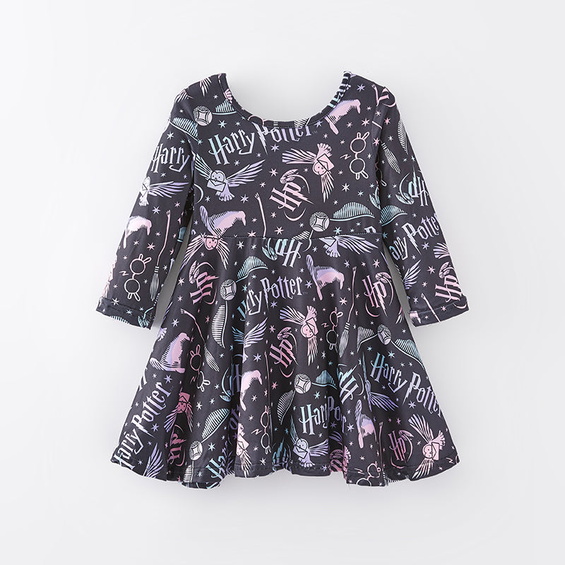 (In Stock L11-2-2)Girls Fall Film Role Print Dress