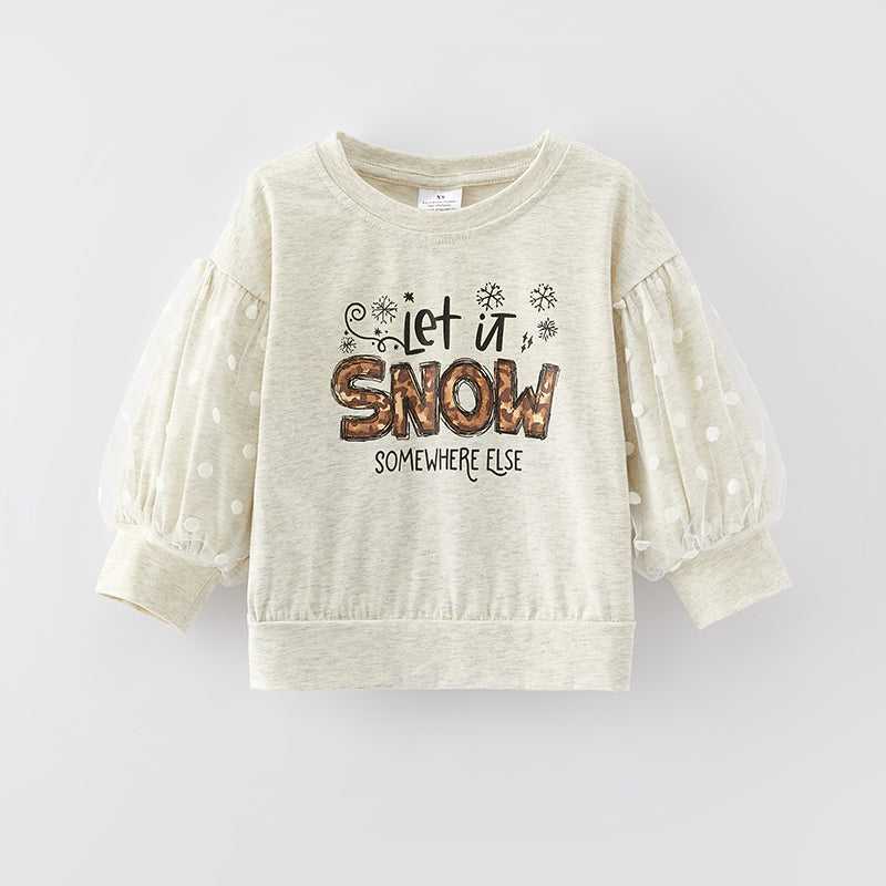 (In Stock L8-3-3)Girls Christmas Let It Snow Print Top