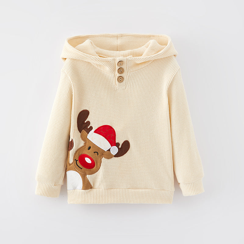 (In Stock G7-1-3)Boys Christmas Elk Applique Hoodie