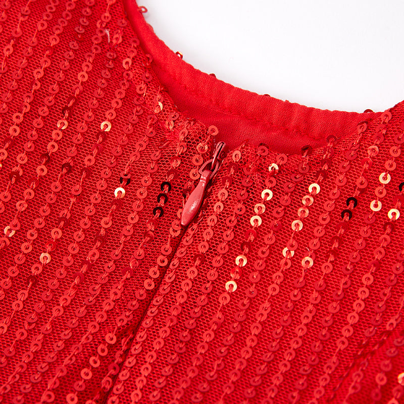 (In Stock)Girls Christmas Red Sequin Tulle Dress