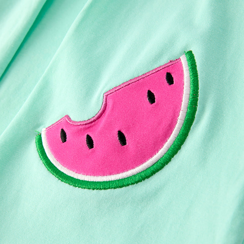(In Stock)Girls Summer Watermelon Applique Shorts Set