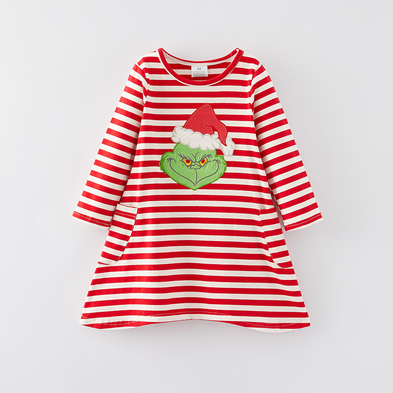 (In Stock G9-2-2)Girls Christmas Cartoon Applique Dress