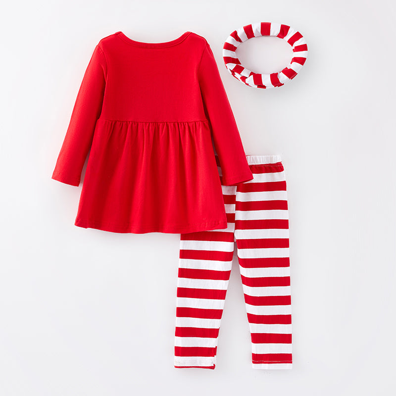 (In Stock G9-5-3)Girls Christmas Santa Applique Outfit Set with Scarf