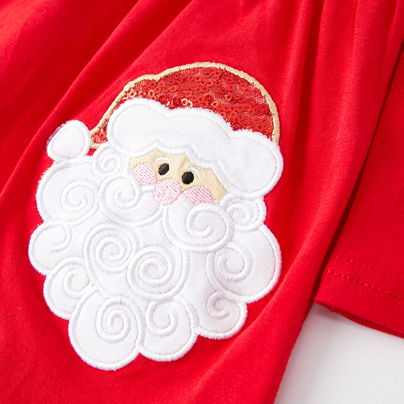 (In Stock G9-5-3)Girls Christmas Santa Applique Outfit Set with Scarf