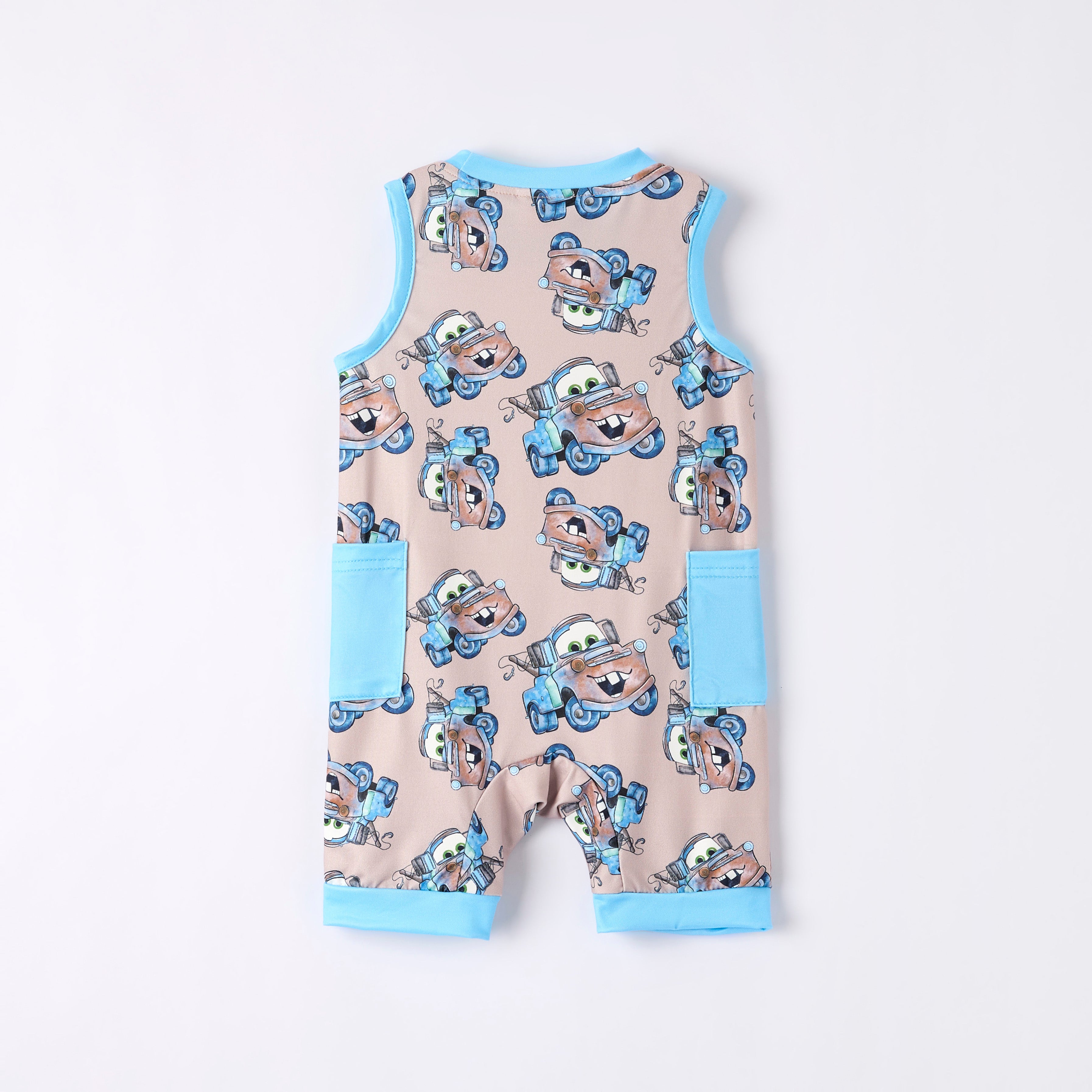 (Pre Order)Boys Summer Cars Pixar Print Pocket Sleeveless Romper