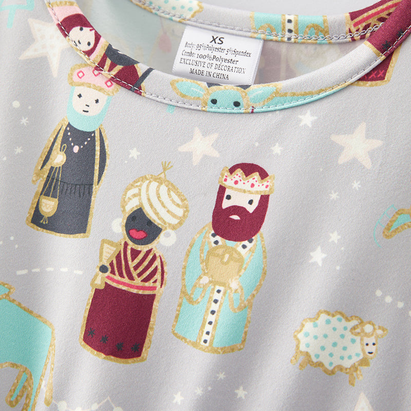 (In Stock E34-1-3)Girls Christmas Print Tulle Dress