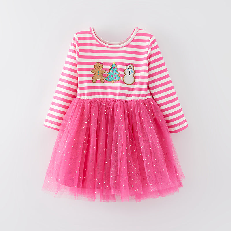 (In Stock E34-2-2)One Pack(9 Pieces total) Girls Christmas Applique Tulle Dress
