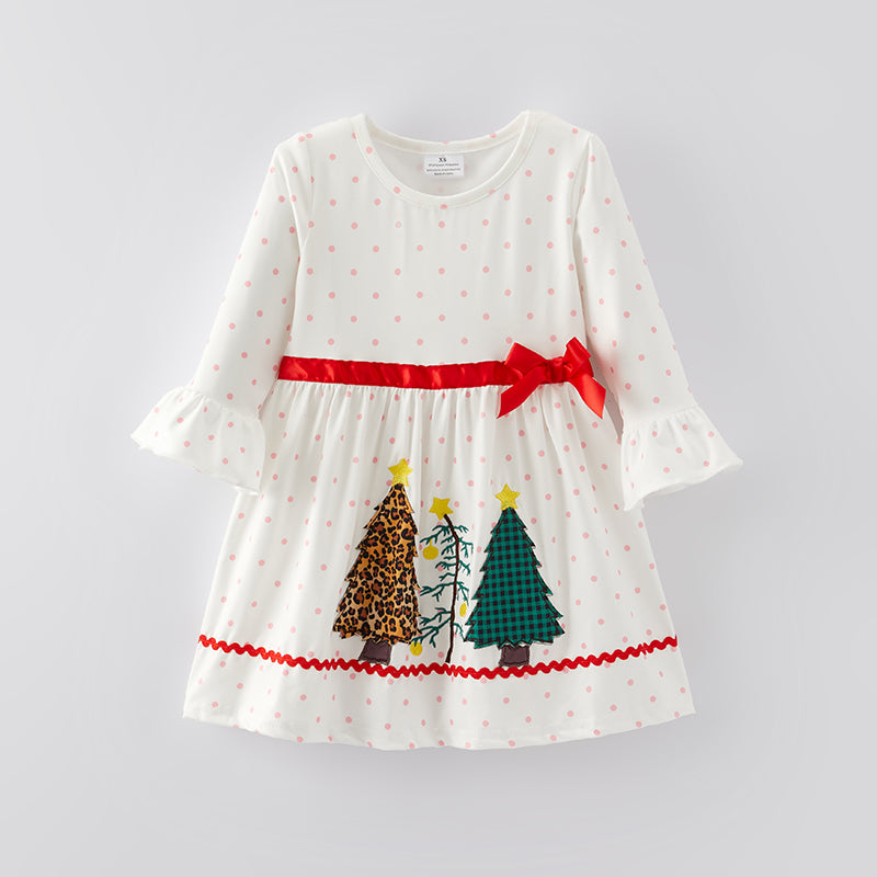(In Stock E34-2-1)Girls Christmas Applique Milk Silk Dress
