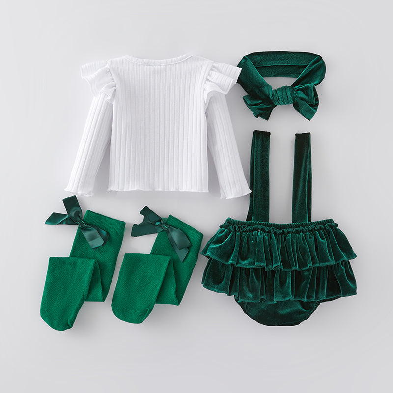 (In Stock E34-4-1)Baby Girls Christmas Holly Jolly Print Bloomer Set