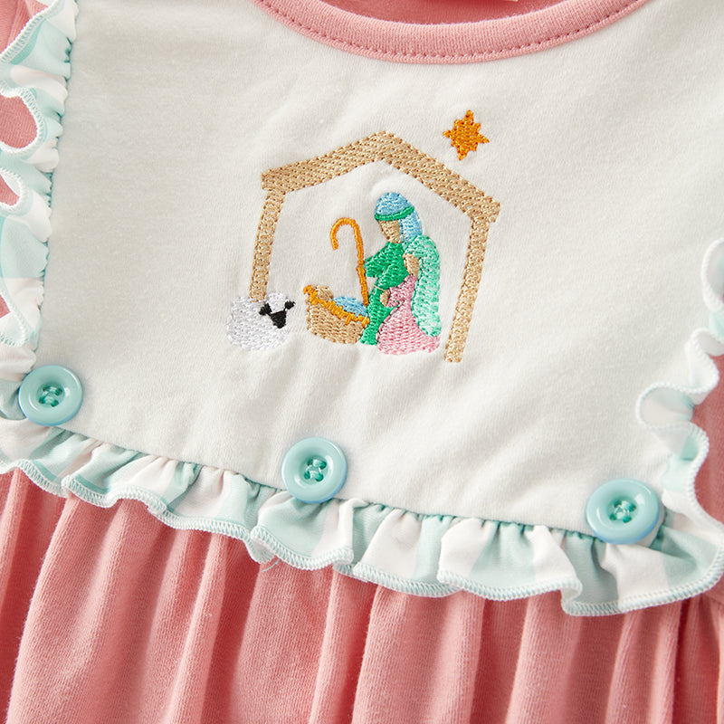 (In Stock E34-3-2)Girls Christmas Embroidery Outfit Set