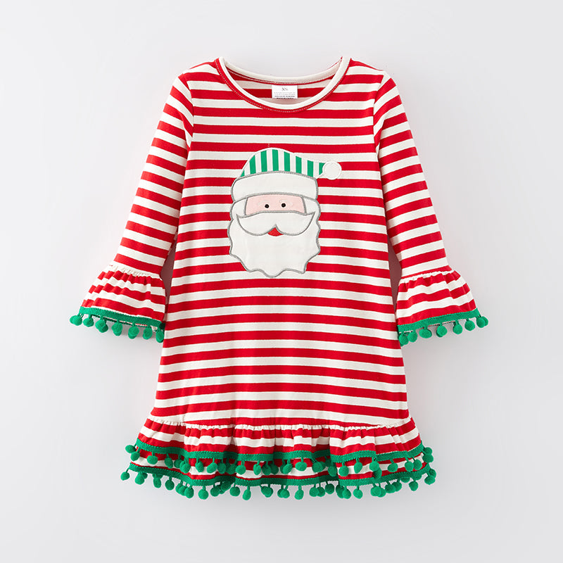 (In Stock E33-4-3)Girls Christmas Applique Cotton Dress