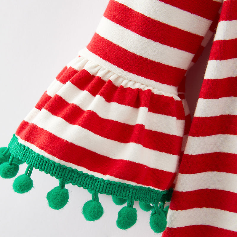 (In Stock E33-4-3)Girls Christmas Applique Cotton Dress