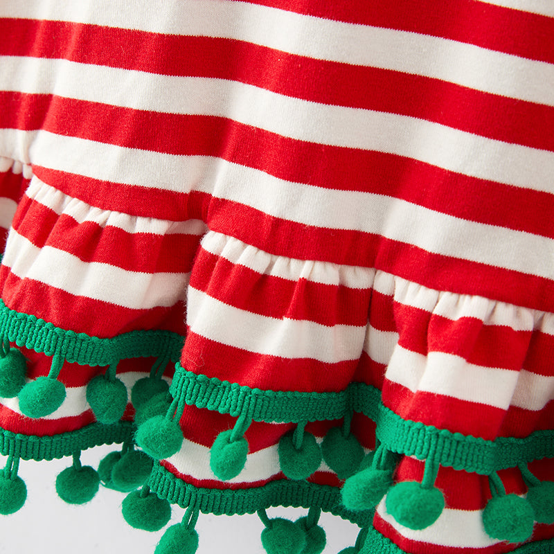 (In Stock E33-4-3)Girls Christmas Applique Cotton Dress