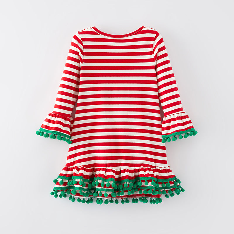 (In Stock E33-4-3)Girls Christmas Applique Cotton Dress