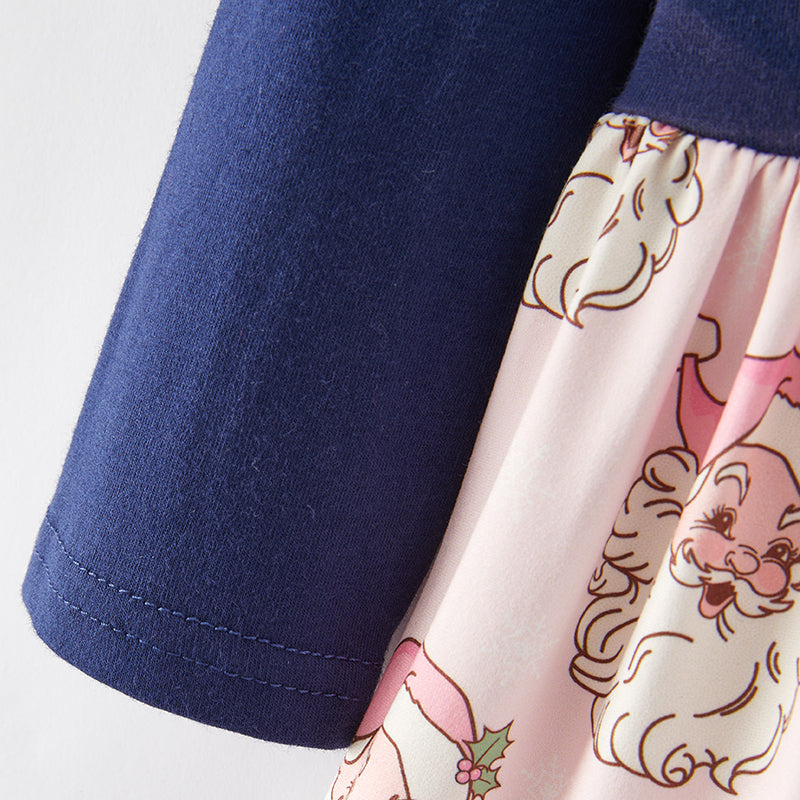 (In Stock E34-5-3)Girls Christmas Santa Print Dress