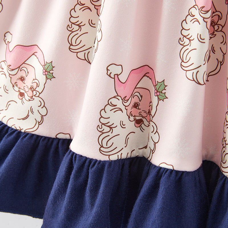 (In Stock E34-5-3)Girls Christmas Santa Print Dress