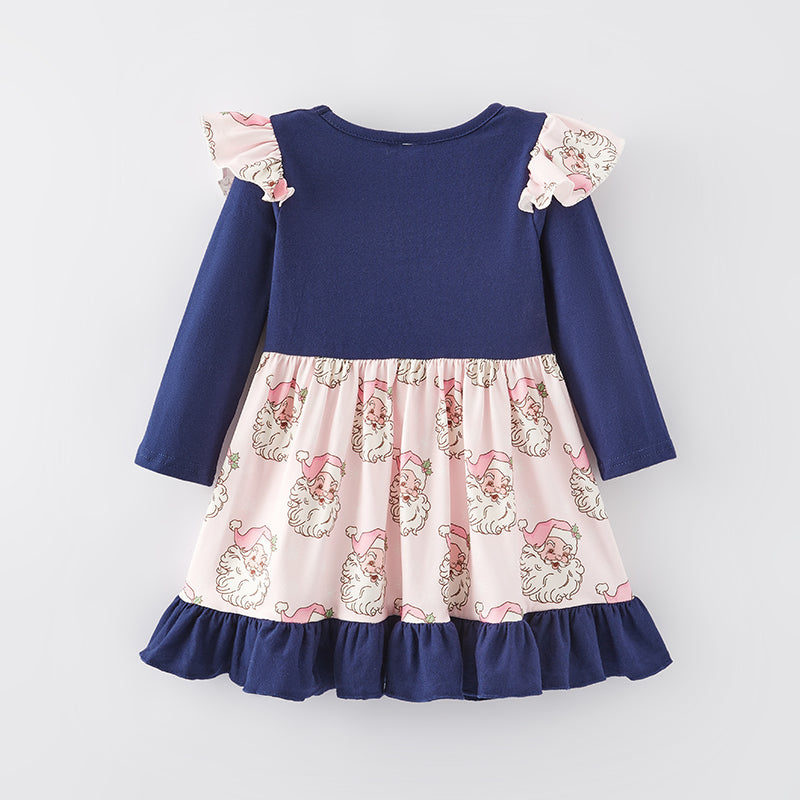 (In Stock E34-5-3)Girls Christmas Santa Print Dress