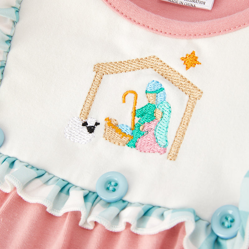 (In Stock E36-1-3)Baby Girls Christmas Embroidery Cotton Romper