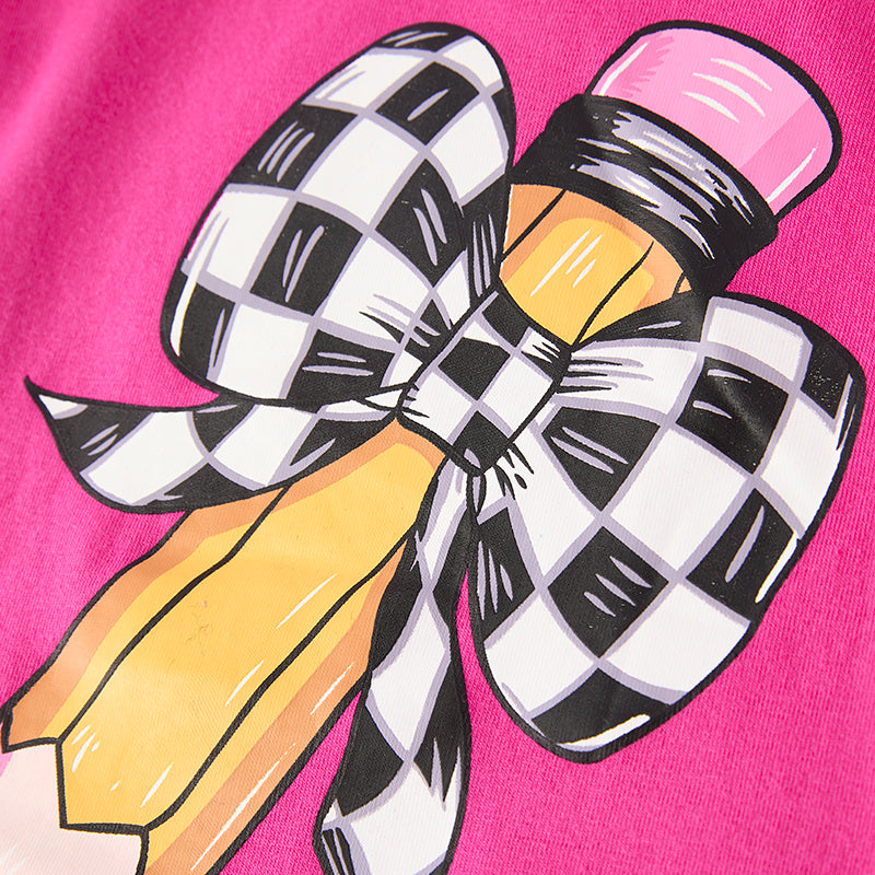 (Restock)Girls Summer Back To School Pencil Print Denim Set