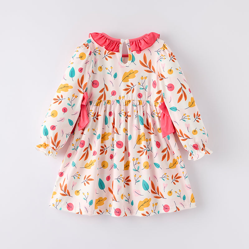 (In Stock)Girls Fall Vibes Embroidery Smocked Dress