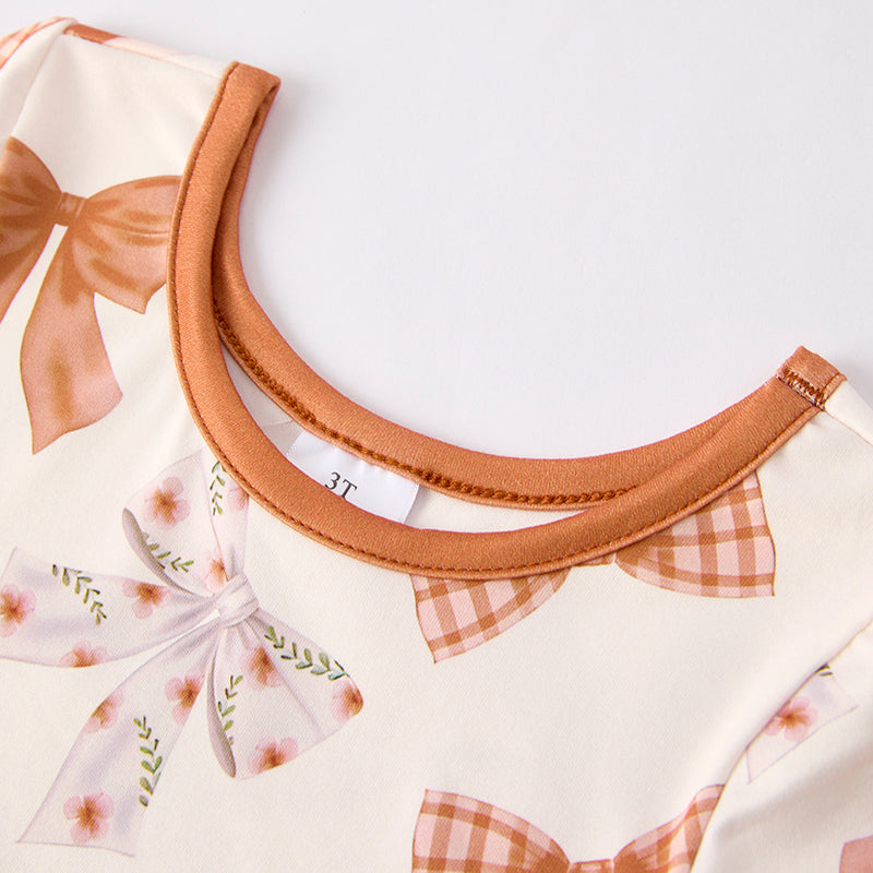 (In Stock)Girls Fall Bow Print Dress