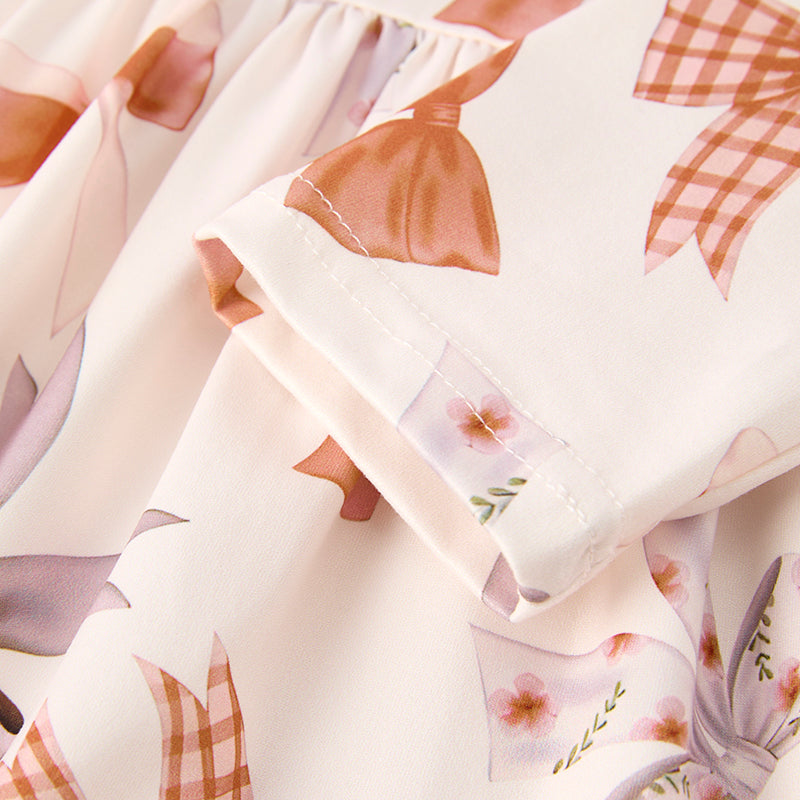 (In Stock)Girls Fall Bow Print Dress