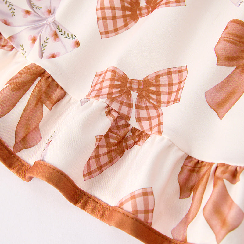 (In Stock)Girls Fall Bow Print Dress