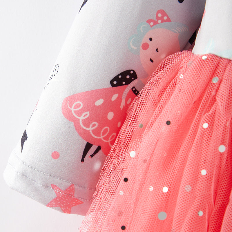 (In Stock E35-3-2)Girls Christmas Print Tulle Dress