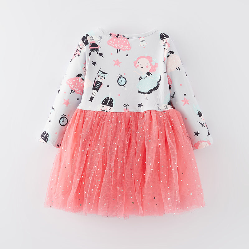 (In Stock E35-3-2)Girls Christmas Print Tulle Dress