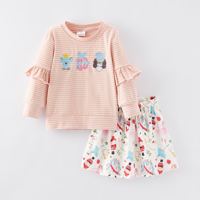 (In Stock E35-1-2)Girls Christmas Nutcracker Embroidery Skirt Set