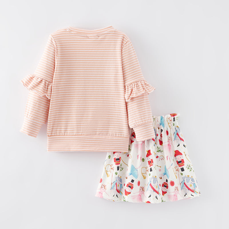 (In Stock E35-1-2)Girls Christmas Nutcracker Embroidery Skirt Set