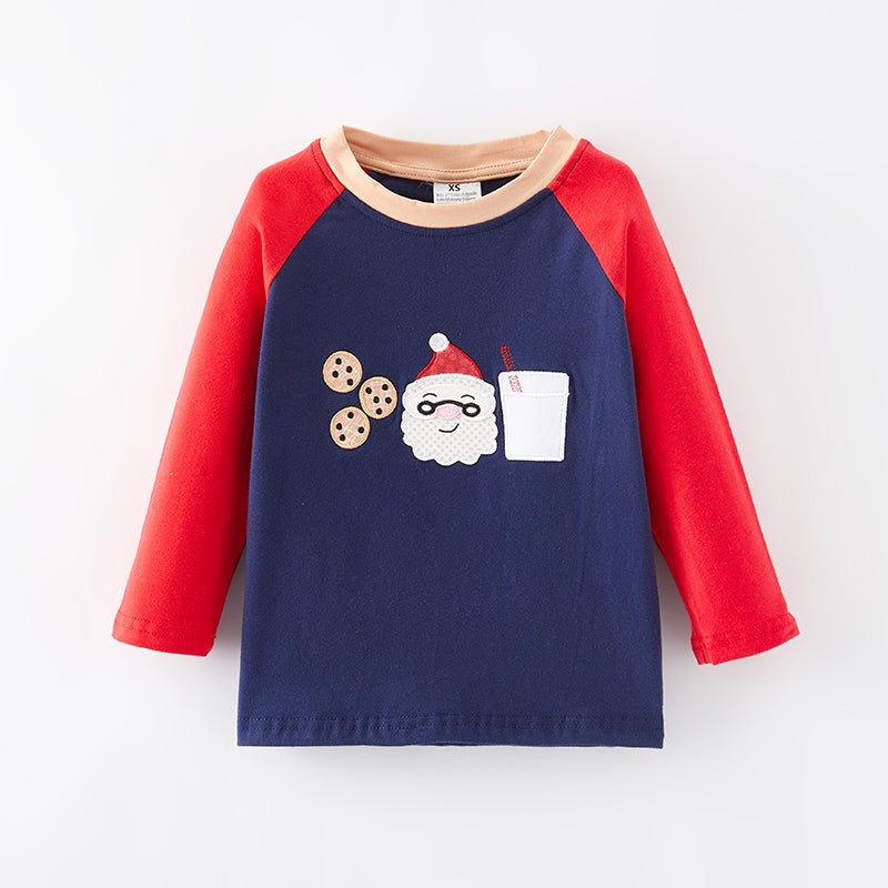 (In Stock E36-5-3)Boys Christmas Santa Applique Top