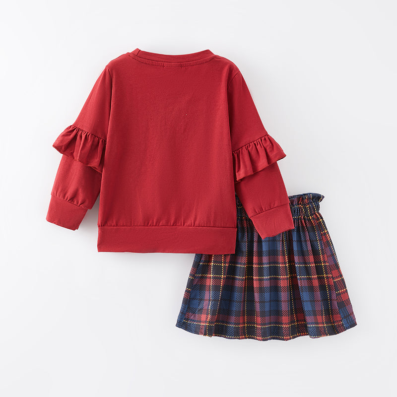 (In Stock E35-6-2)Girls Christmas Believe Print Skirt Set