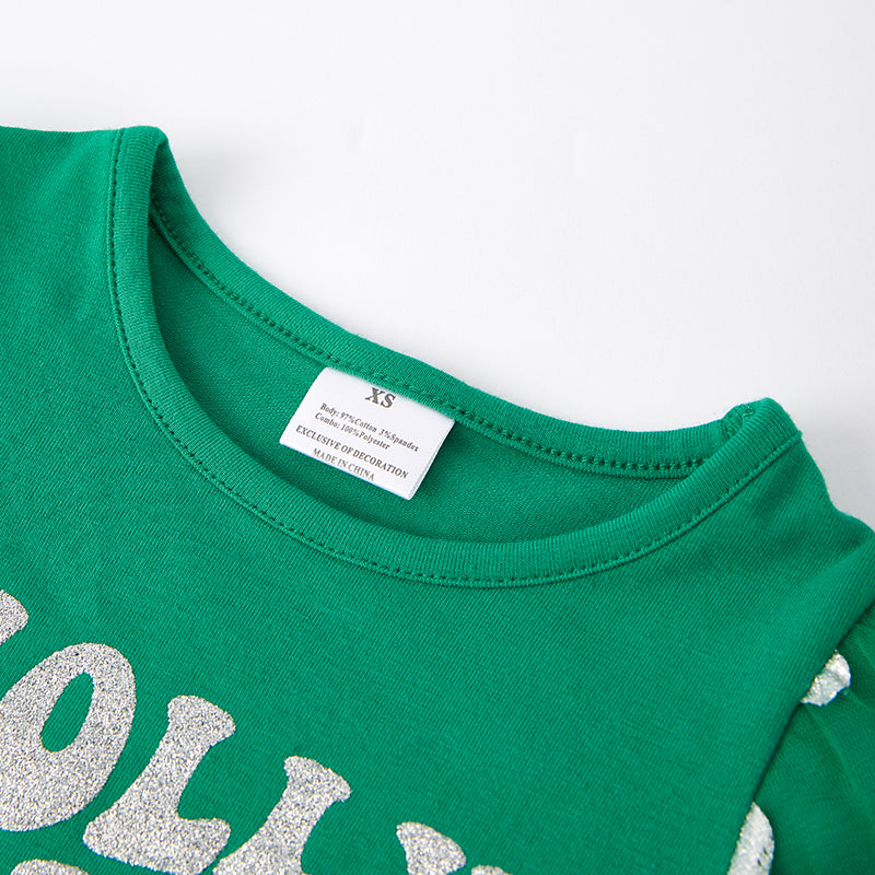 (In Stock E36-5-2)Girls Christmas Holly Jolly Print Top