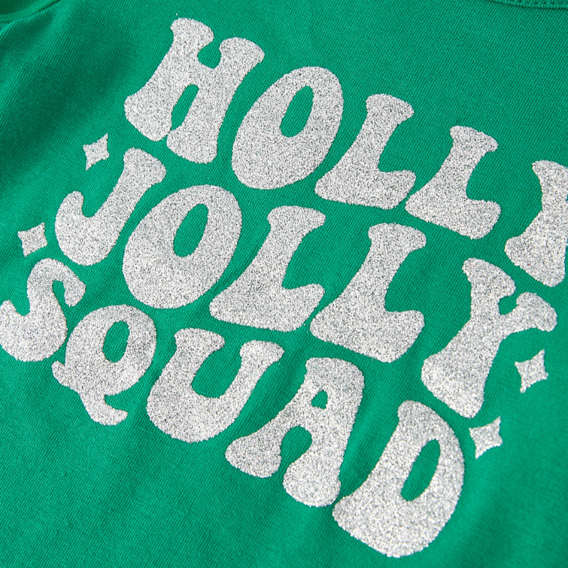 (In Stock E36-5-2)Girls Christmas Holly Jolly Print Top