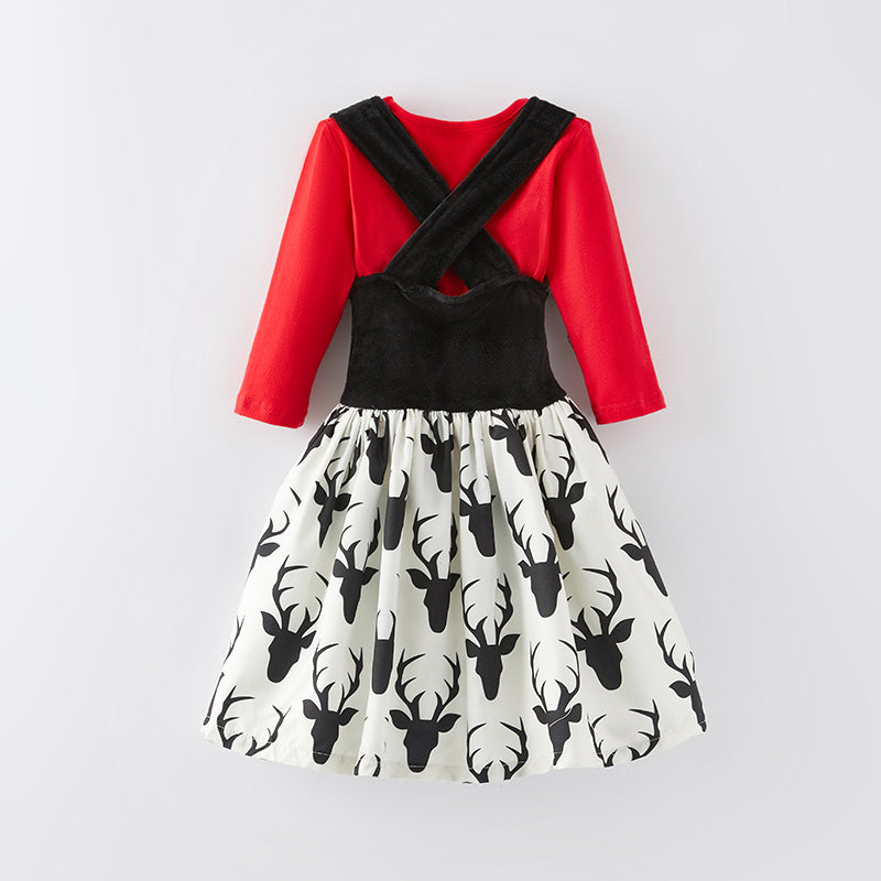 (In Stock L16-2-3)Girls Christmas Elk Suspender Dress