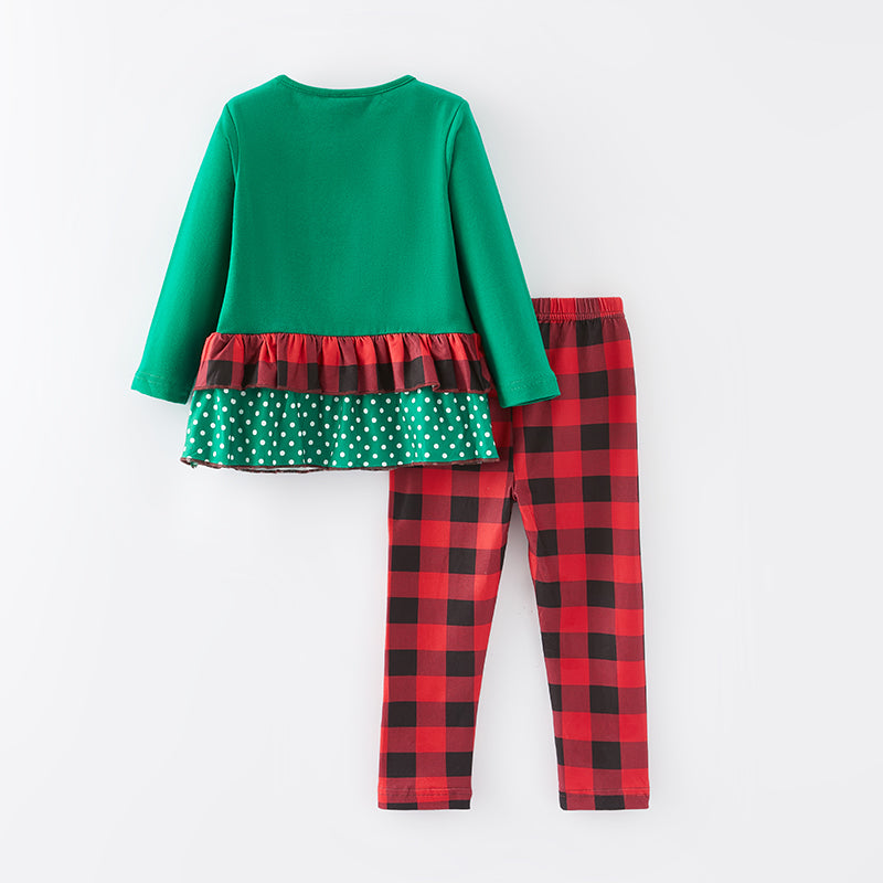 (In Stock L15-3-2)Girls Christmas Elk Applique Outfit Set