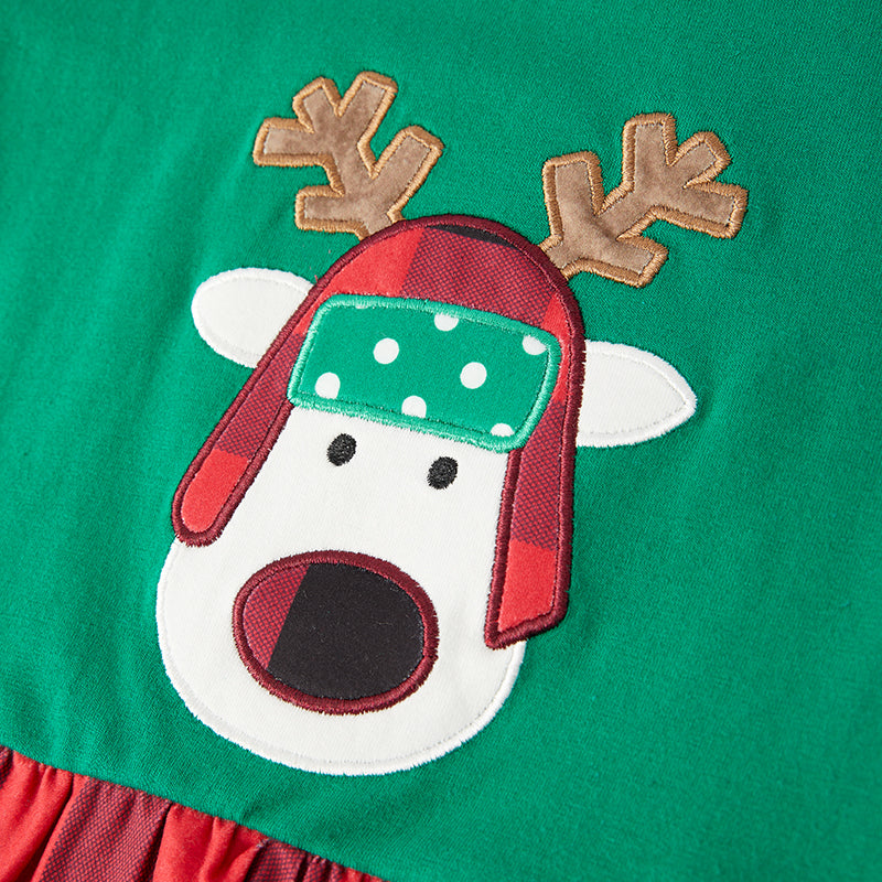 (In Stock L15-3-2)Girls Christmas Elk Applique Outfit Set