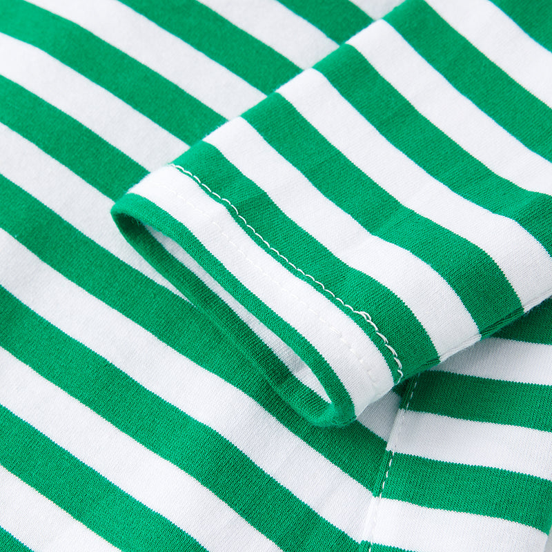 (In Stock G23-2-1)Girls Christmas Santa Applique Green Stripe Dress