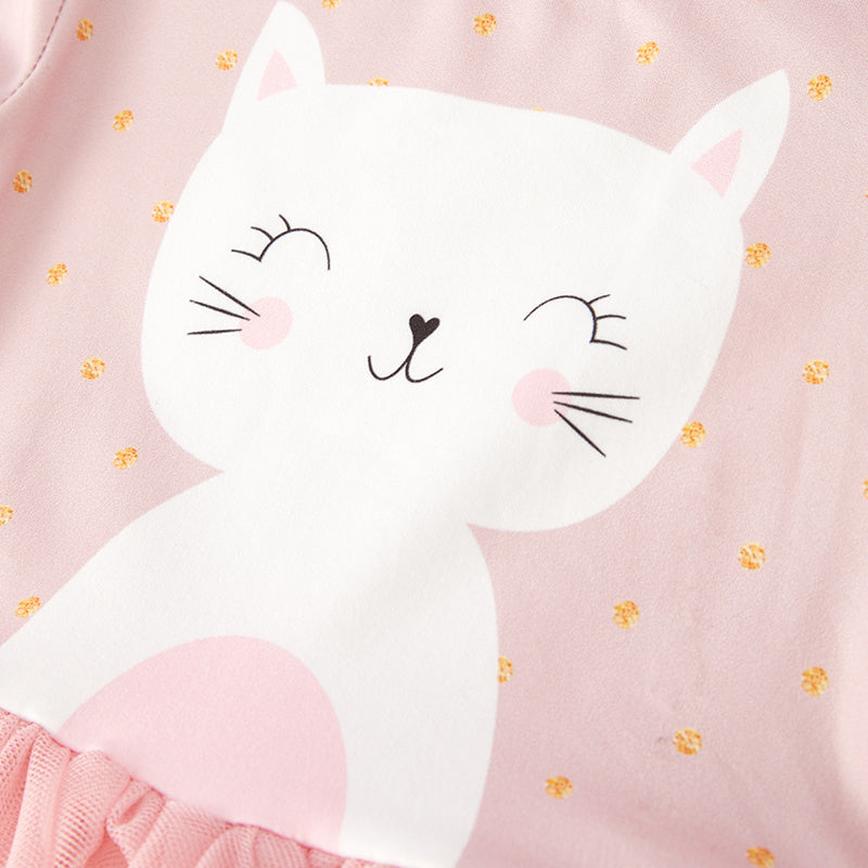 (In Stock L22-2-1)Girls Fall Kitty Print Tulle Dress