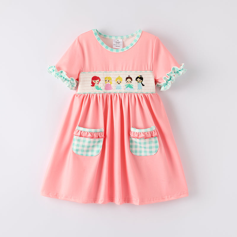 (In Stock)Girls Spring and Summer Princess Embroidery Smocked Dress