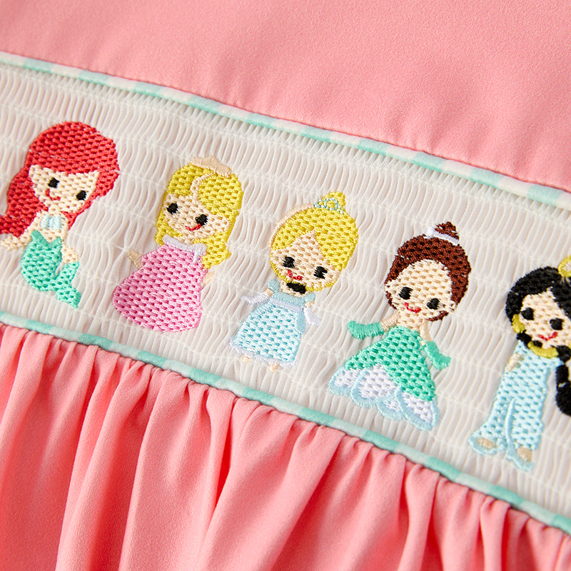 (In Stock)Girls Spring and Summer Princess Embroidery Smocked Dress