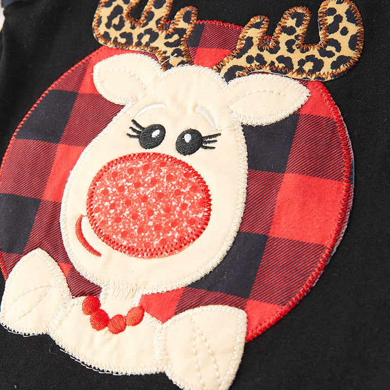 (In Stock L35-1-2)Baby Girls Christmas Elk Applique Romper