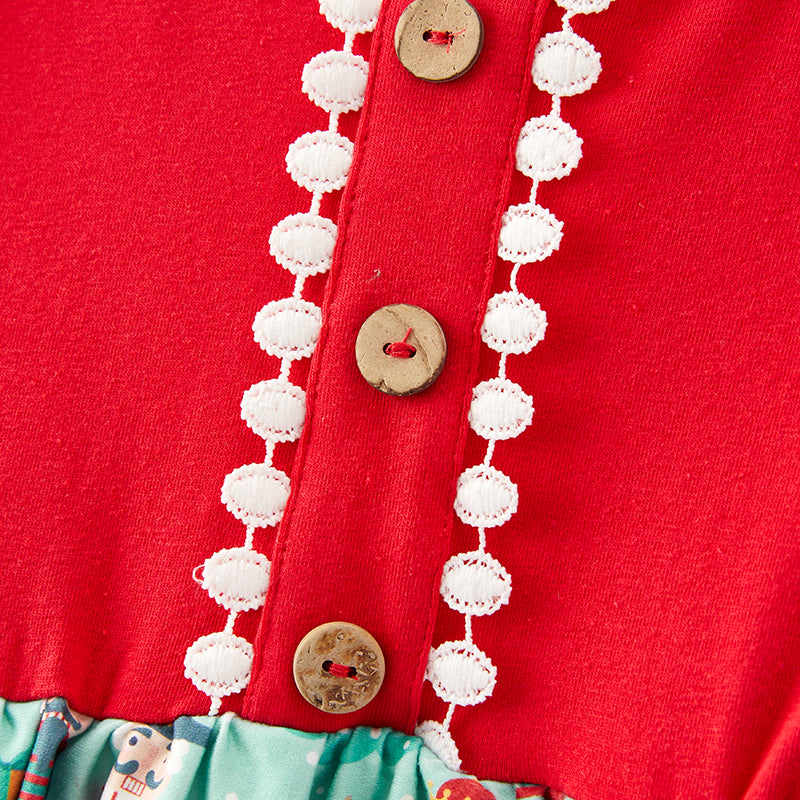 (In Stock G25-1-1)Girls Christmas Nutcracker Print Dress