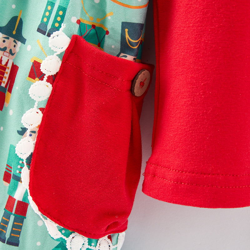 (In Stock G25-1-1)Girls Christmas Nutcracker Print Dress