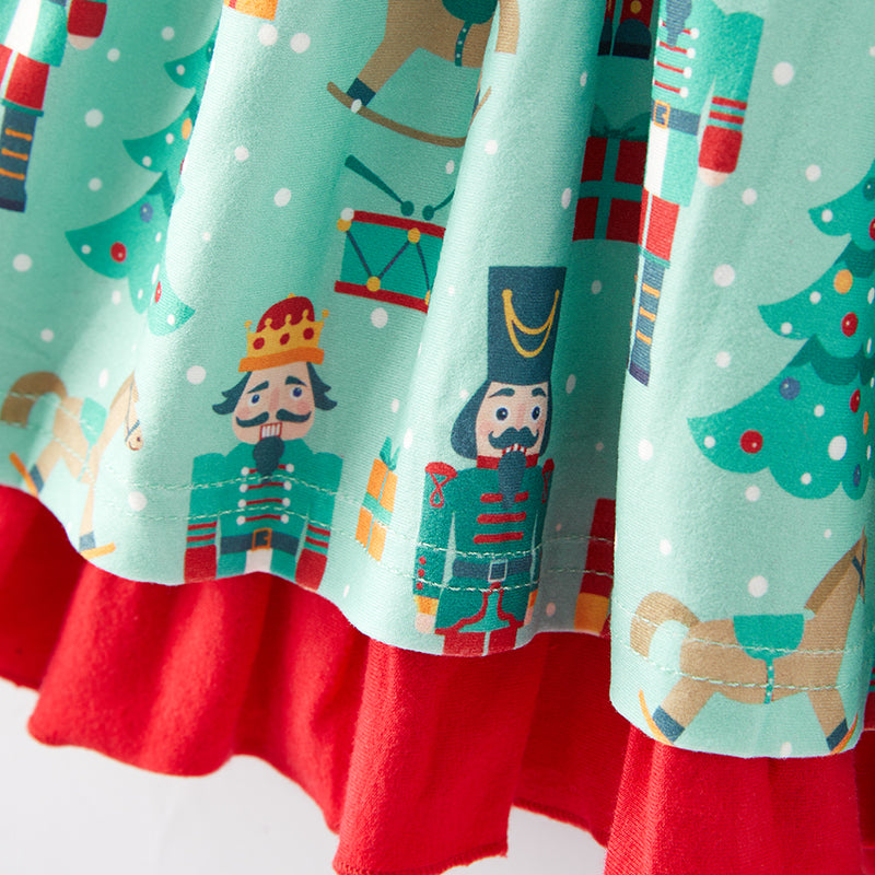 (In Stock G25-1-1)Girls Christmas Nutcracker Print Dress