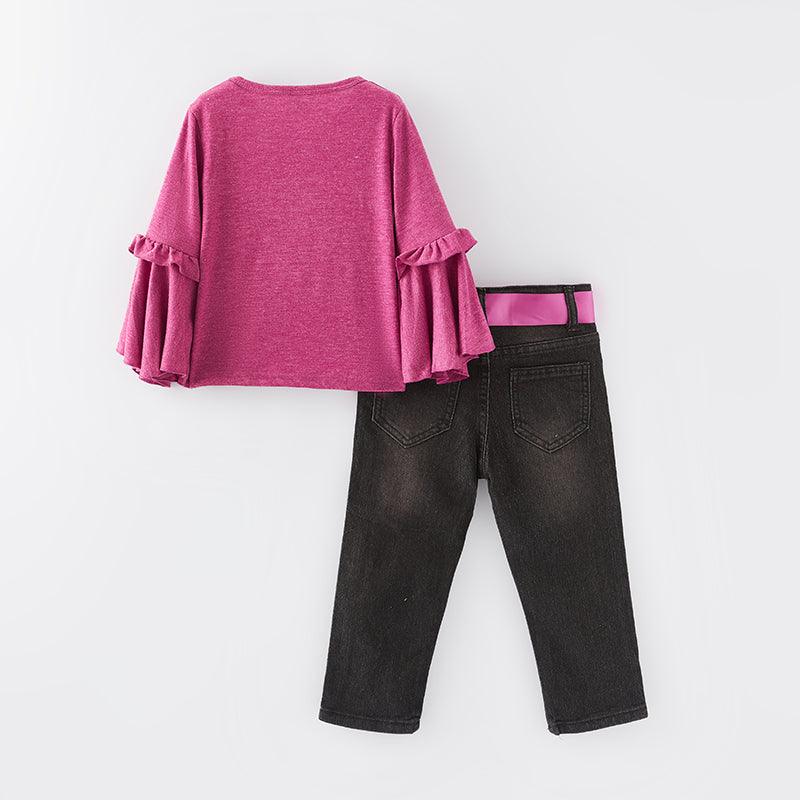 (In Stock G33-3-2)Girls Christmas Print Denim Set