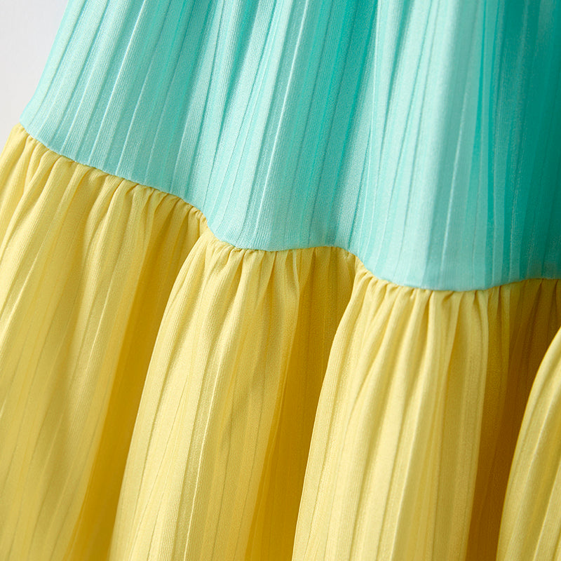(In Stock)Girls Spring and Summer Color Matching Slip Dress