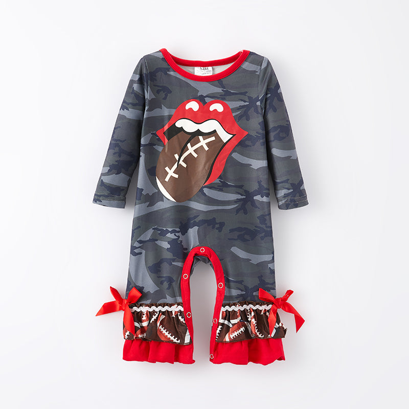 (In Stock G22-2-1)Baby Girls Fall Football Print Romper