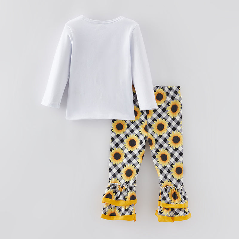 (In Stock G19-2-2)Girls Fall Sunflower Print Outfit Set